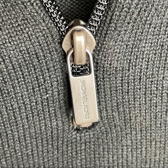 Men Michael Kors Solid Black pullover Tight Knit 3/4 Quarter Zip Sweater size L - Picture 5 of 12